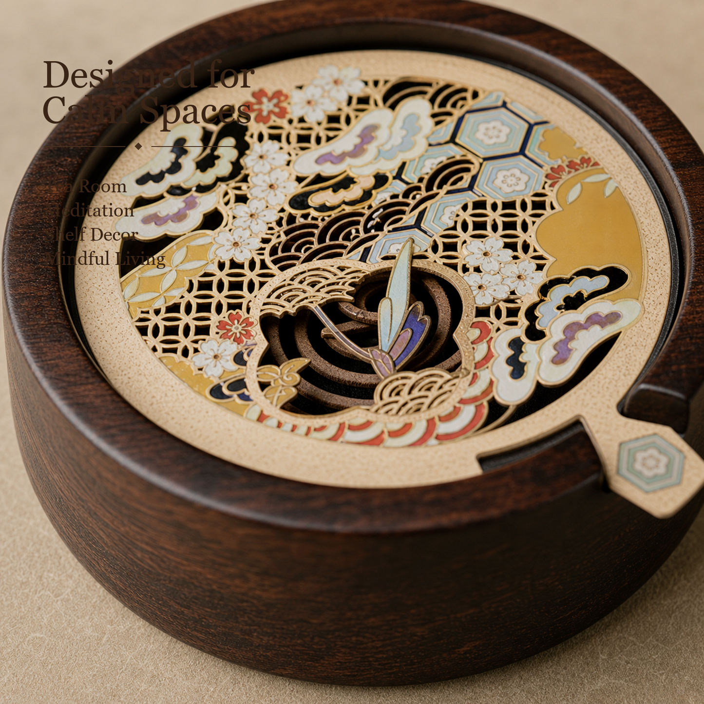 Ebony Wood Enamel Coil Incense Burner
