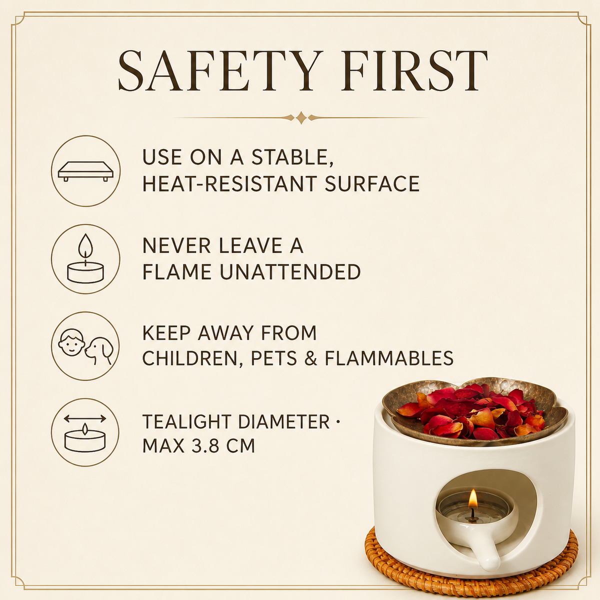 Hand-Hammered Brass Dry-Warming Plate & Ceramic Tealight Burner