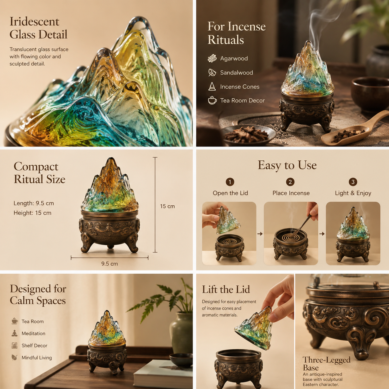 Iridescent Glass Boshan Incense Burner