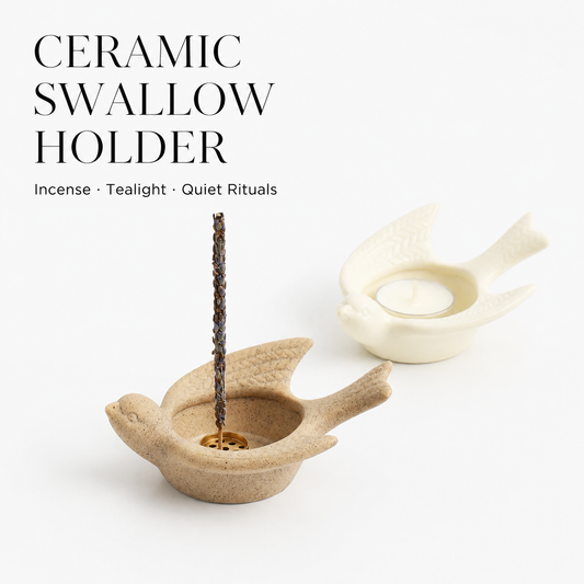Ceramic Swallow Incense & Tealight Holder