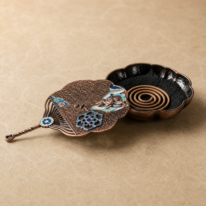 Enamel Fan-Shaped Flying Apsara Incense Burner