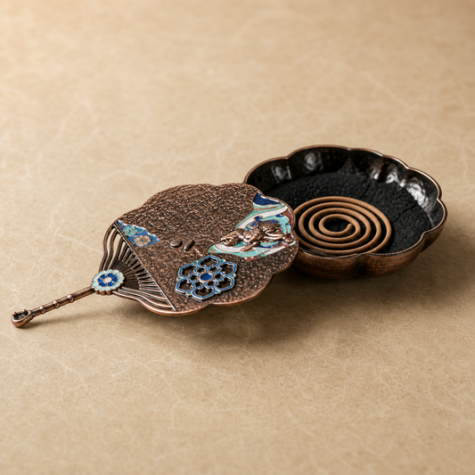 Enamel Fan-Shaped Flying Apsara Incense Burner