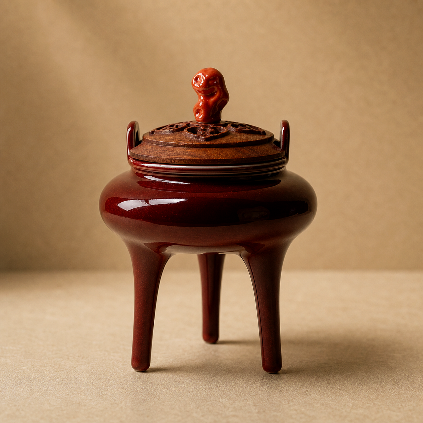 Bean Red High-Foot Ceramic Incense Burner