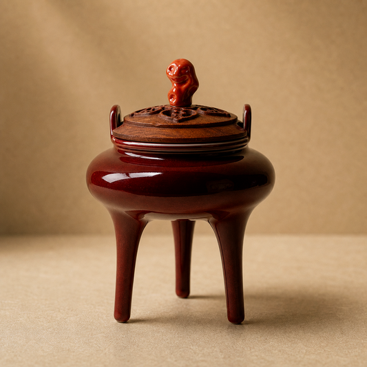 Bean Red High-Foot Ceramic Incense Burner
