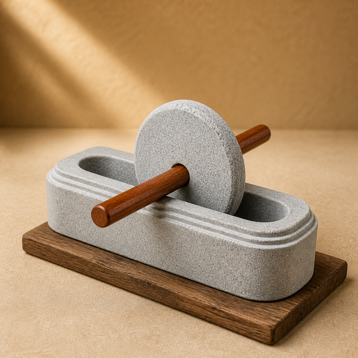 Natural Stone Incense Herb Grinder with Wooden Handle - 20 cm