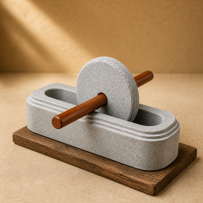 Natural Stone Incense Herb Grinder with Wooden Handle - 20 cm