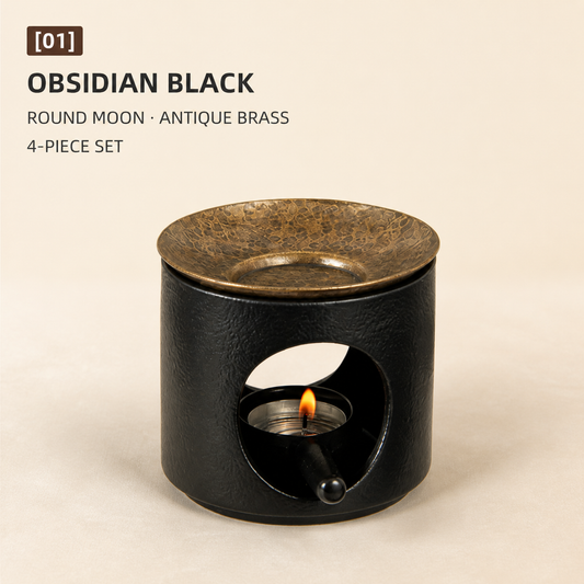 Hand-Hammered Brass Dry-Warming Plate & Ceramic Tealight Burner