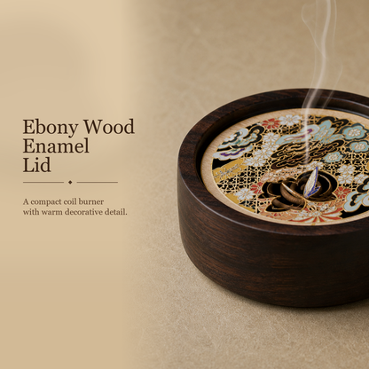 Ebony Wood Enamel Coil Incense Burner
