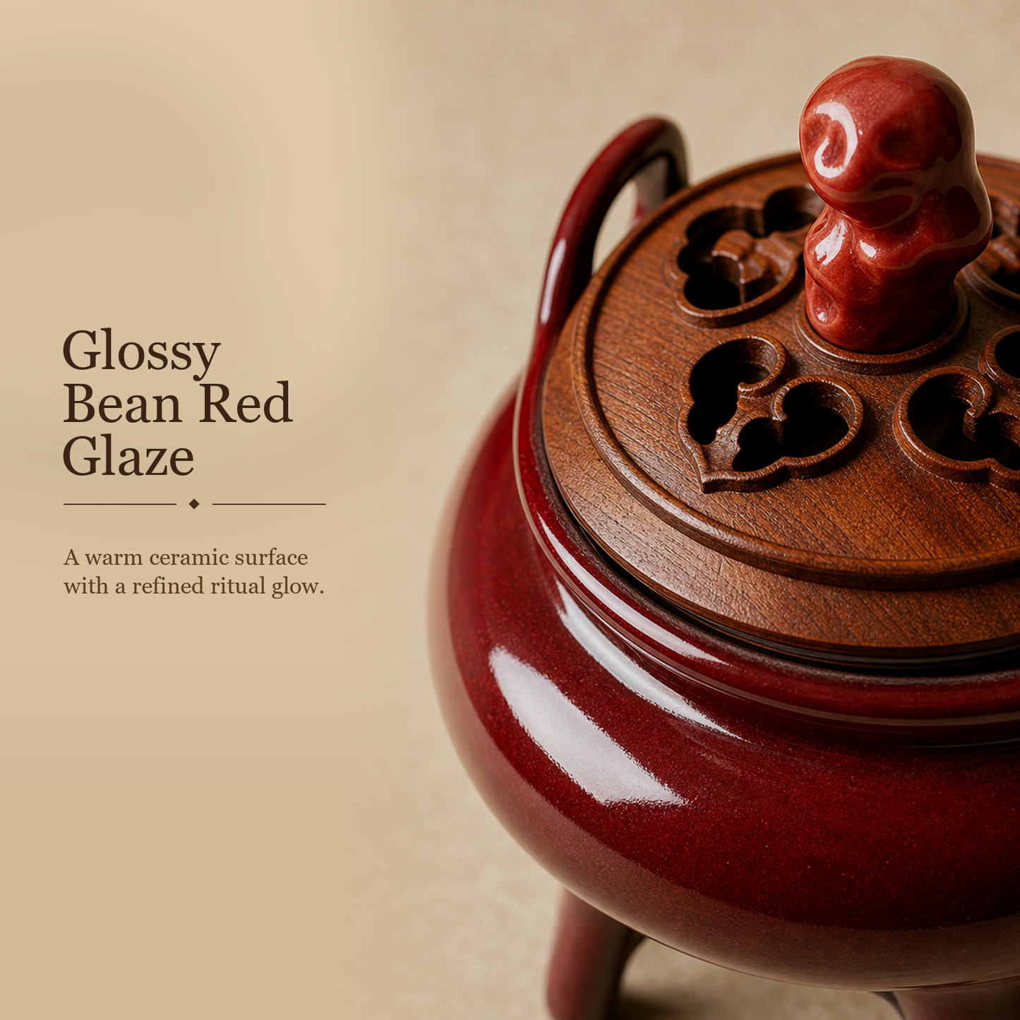 Bean Red High-Foot Ceramic Incense Burner