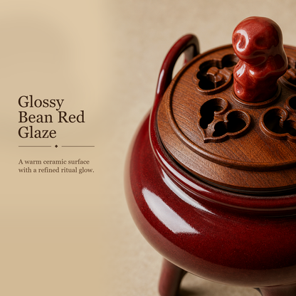 Bean Red High-Foot Ceramic Incense Burner