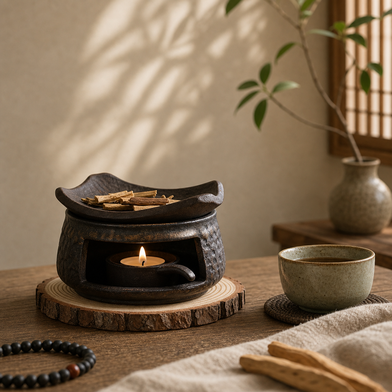 Rough Ceramic Incense Warming Burner Set
