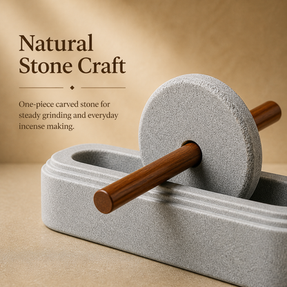 Natural Stone Incense Herb Grinder with Wooden Handle - 20 cm