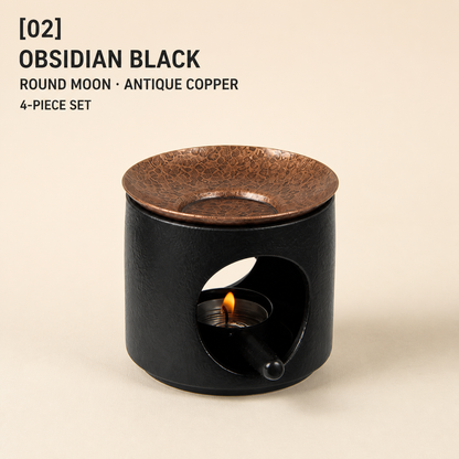 Hand-Hammered Brass Dry-Warming Plate & Ceramic Tealight Burner