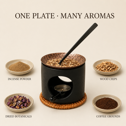 Hand-Hammered Brass Dry-Warming Plate & Ceramic Tealight Burner