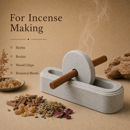 Natural Stone Incense Herb Grinder with Wooden Handle - 20 cm