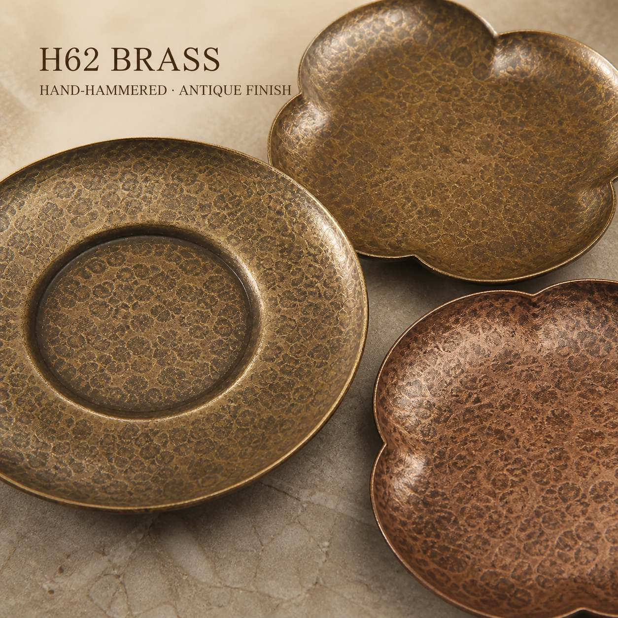 Hand-Hammered Brass Dry-Warming Plate & Ceramic Tealight Burner
