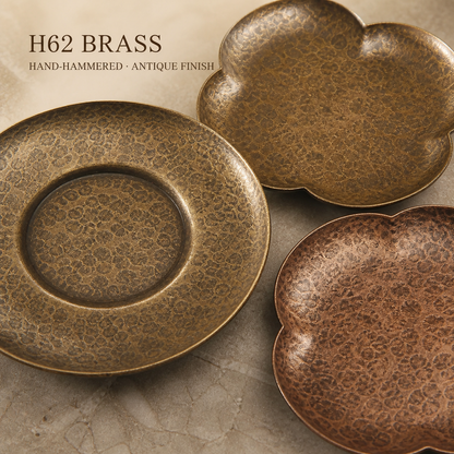 Hand-Hammered Brass Dry-Warming Plate & Ceramic Tealight Burner