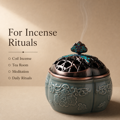 Enamel Lotus Plate Incense Burner