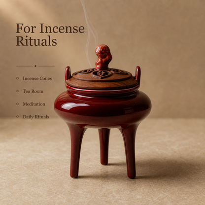 Bean Red High-Foot Ceramic Incense Burner