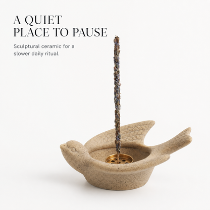 Ceramic Swallow Incense & Tealight Holder