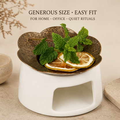 Hand-Hammered Brass Dry-Warming Plate & Ceramic Tealight Burner