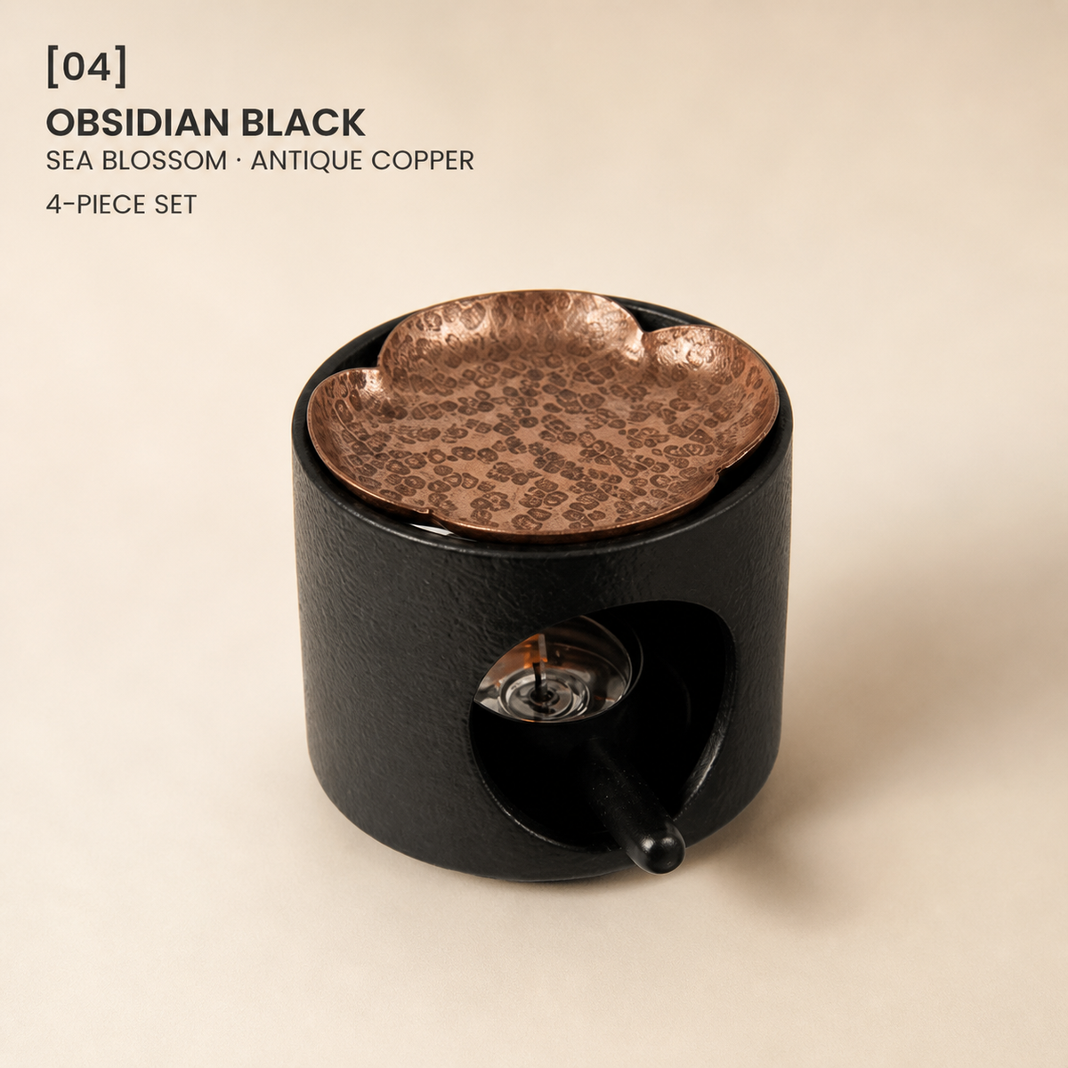 Hand-Hammered Brass Dry-Warming Plate & Ceramic Tealight Burner