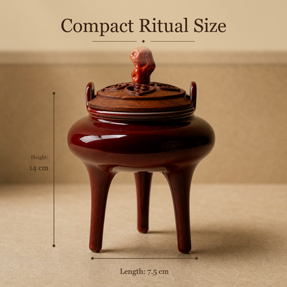 Bean Red High-Foot Ceramic Incense Burner