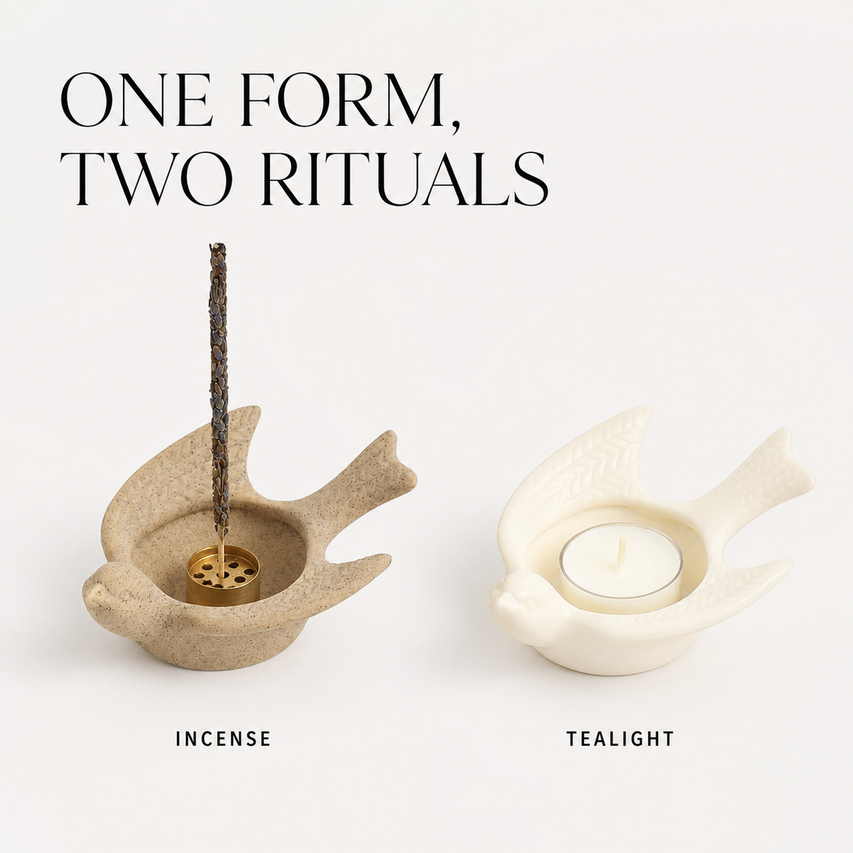 Ceramic Swallow Incense & Tealight Holder