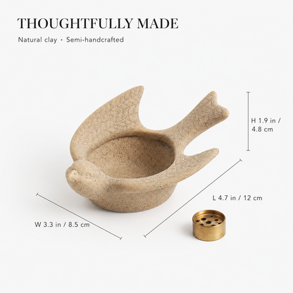 Ceramic Swallow Incense & Tealight Holder
