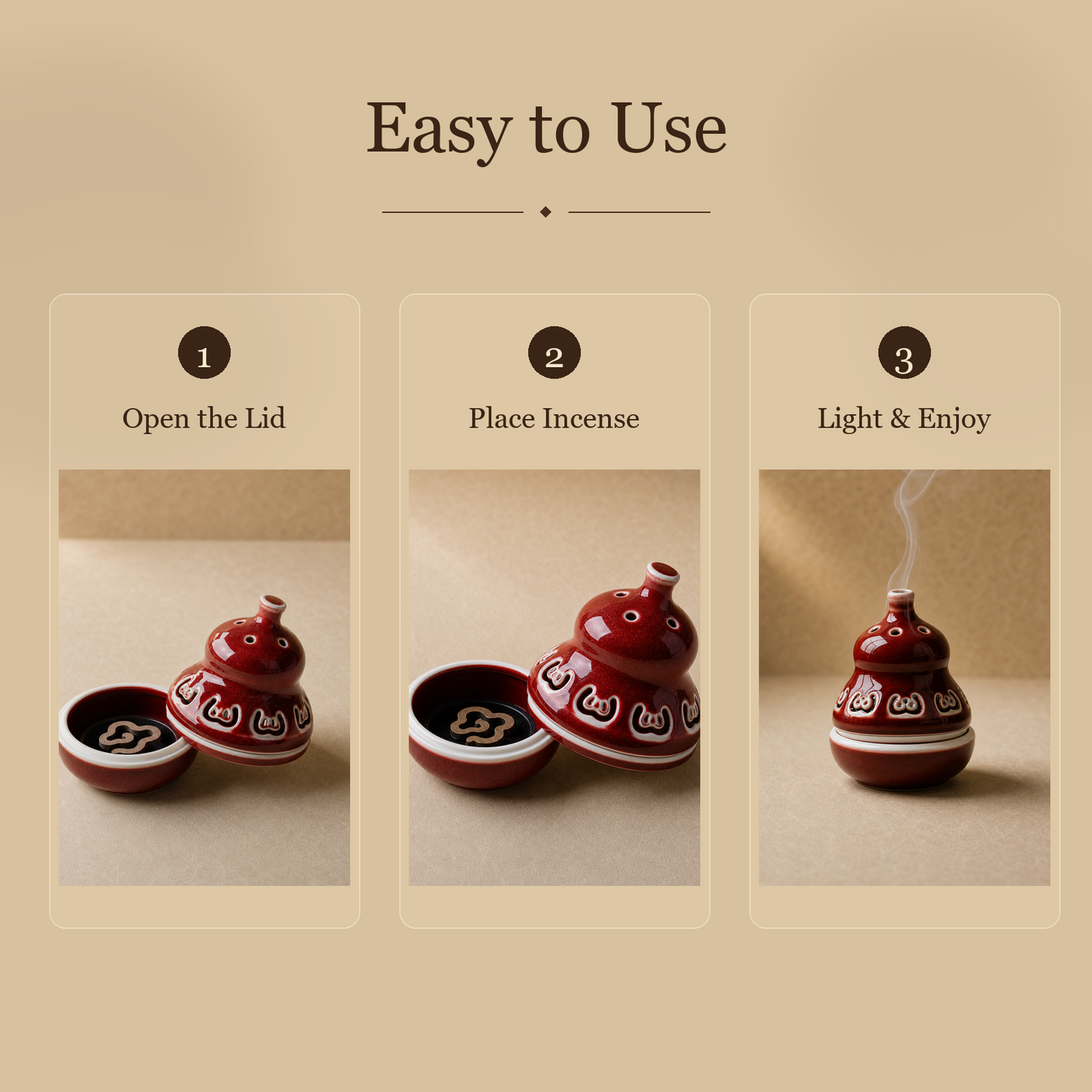 Bean Red Gourd Ceramic Incense Burner