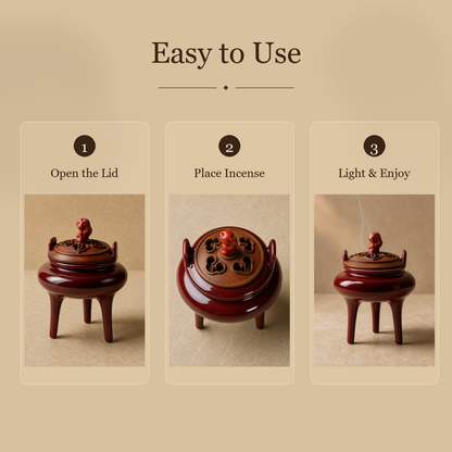 Bean Red High-Foot Ceramic Incense Burner