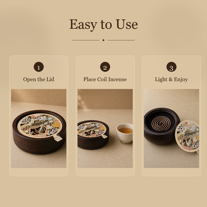 Ebony Wood Enamel Coil Incense Burner