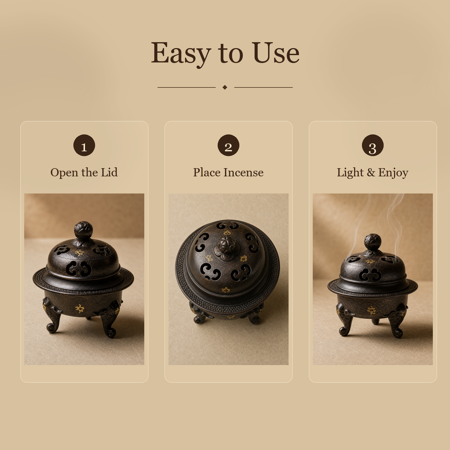 Antique Elephant-Foot Copper Incense Burner