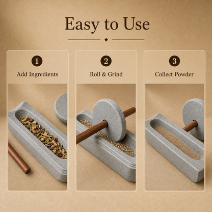 Natural Stone Incense Herb Grinder with Wooden Handle - 20 cm