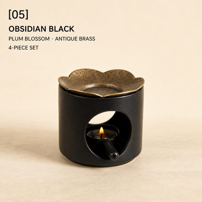 Hand-Hammered Brass Dry-Warming Plate & Ceramic Tealight Burner
