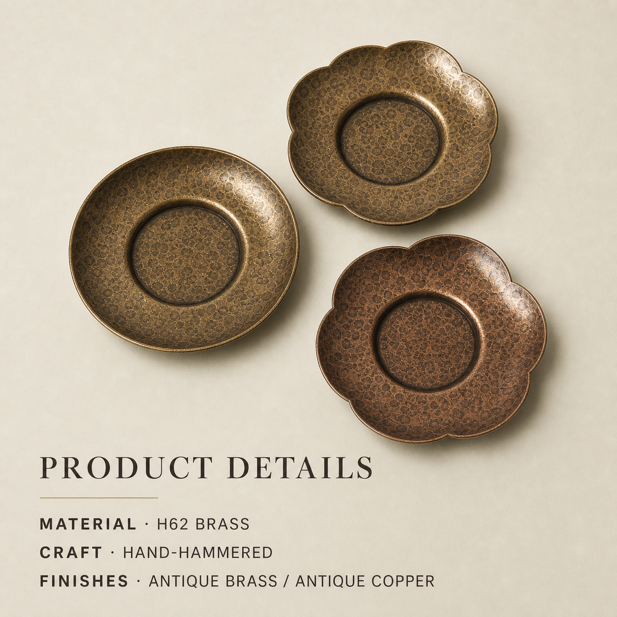 Hand-Hammered Brass Dry-Warming Plate & Ceramic Tealight Burner
