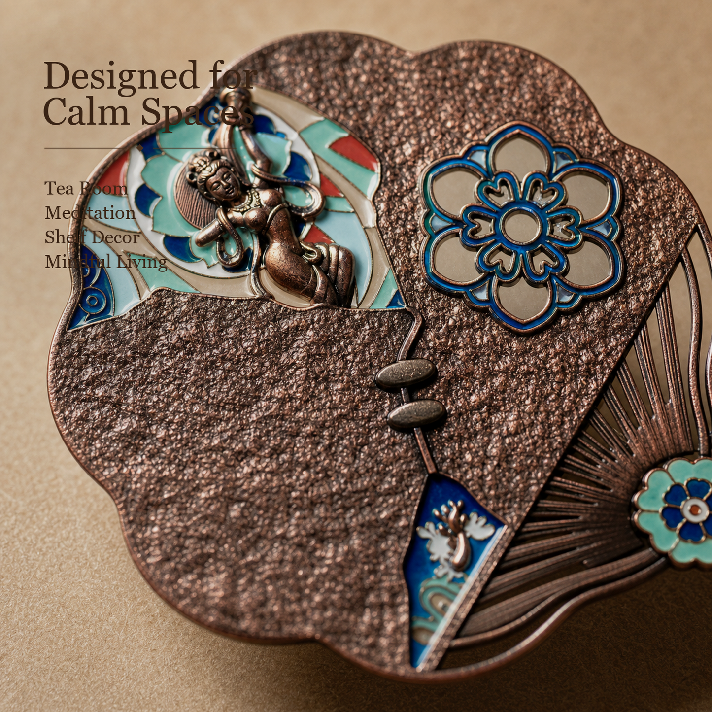 Enamel Fan-Shaped Flying Apsara Incense Burner