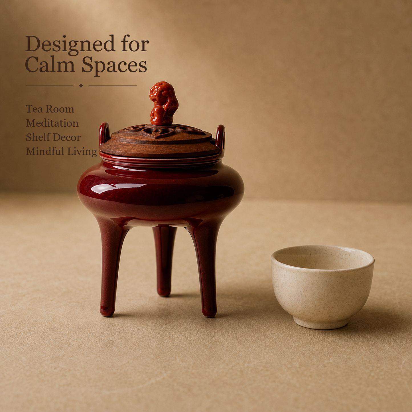 Bean Red High-Foot Ceramic Incense Burner