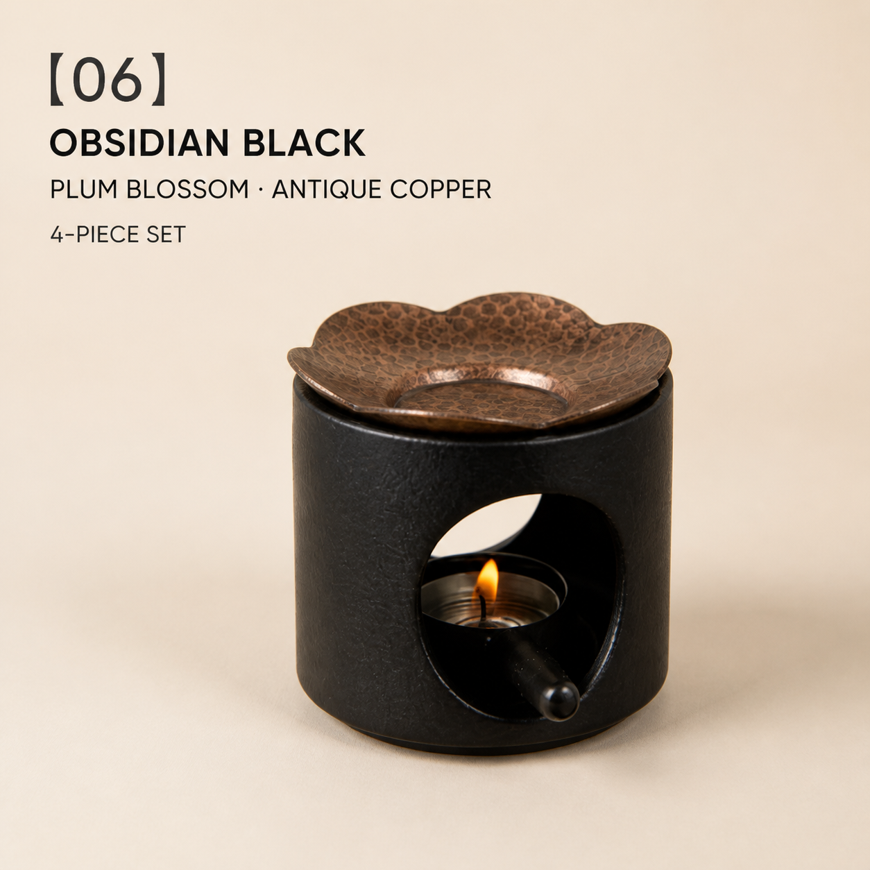Hand-Hammered Brass Dry-Warming Plate & Ceramic Tealight Burner