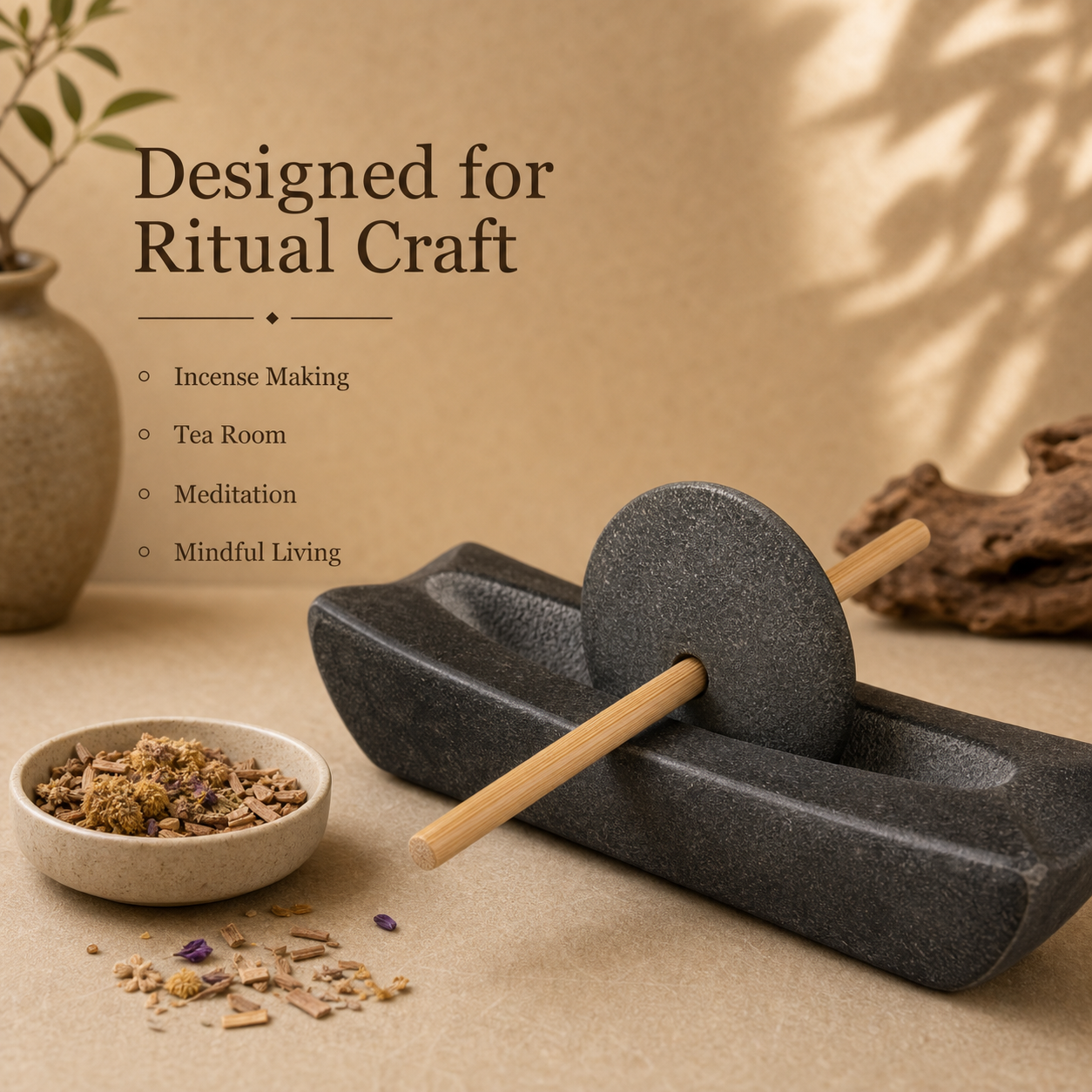 Bluestone Incense Herb Grinder with Bamboo Handle