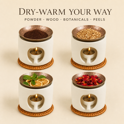 Hand-Hammered Brass Dry-Warming Plate & Ceramic Tealight Burner