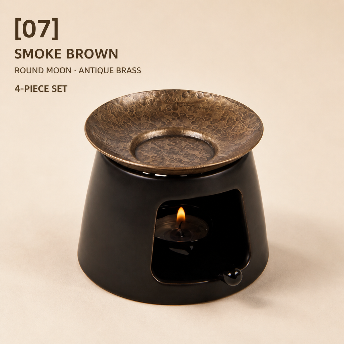 Hand-Hammered Brass Dry-Warming Plate & Ceramic Tealight Burner