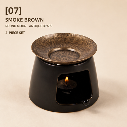 Hand-Hammered Brass Dry-Warming Plate & Ceramic Tealight Burner