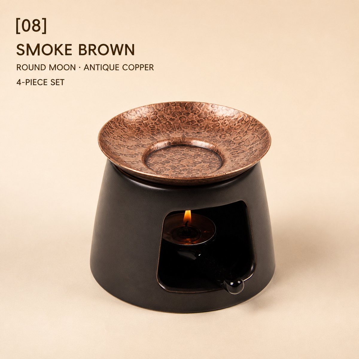 Hand-Hammered Brass Dry-Warming Plate & Ceramic Tealight Burner