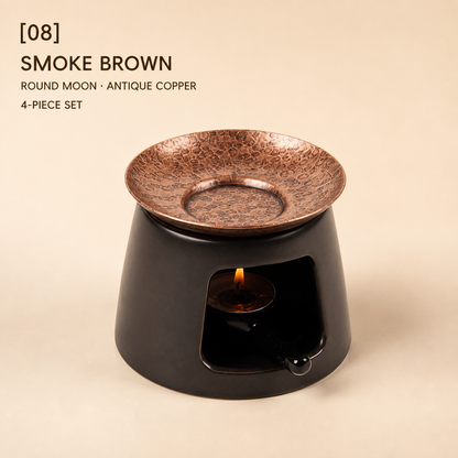 Hand-Hammered Brass Dry-Warming Plate & Ceramic Tealight Burner