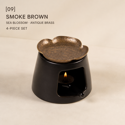 Hand-Hammered Brass Dry-Warming Plate & Ceramic Tealight Burner
