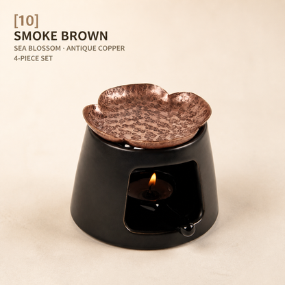 Hand-Hammered Brass Dry-Warming Plate & Ceramic Tealight Burner