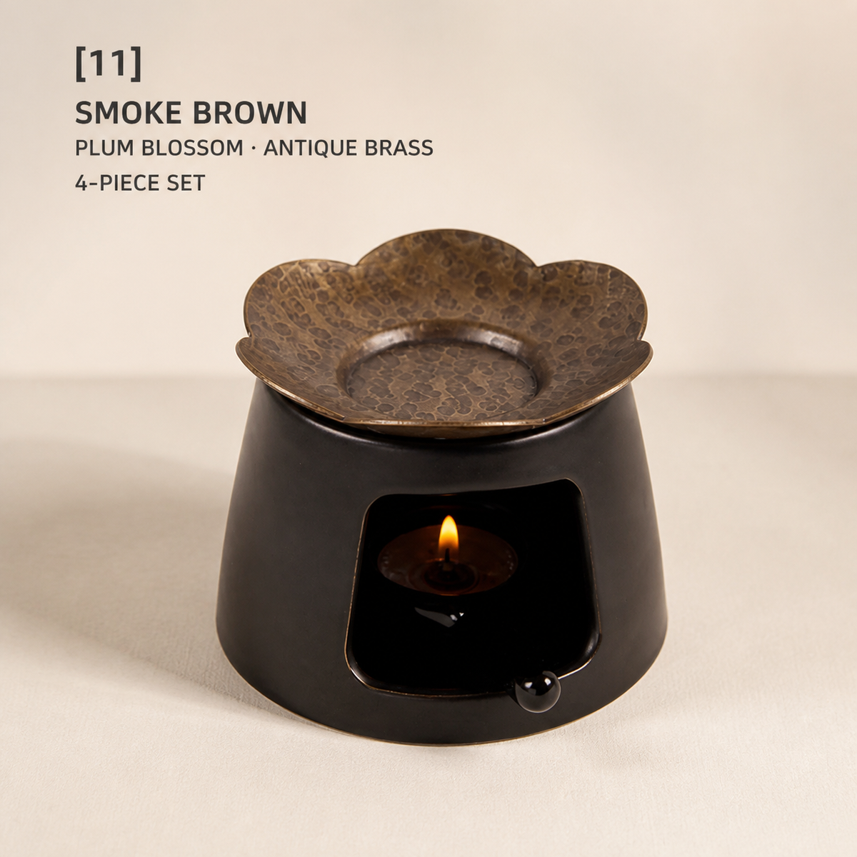 Hand-Hammered Brass Dry-Warming Plate & Ceramic Tealight Burner
