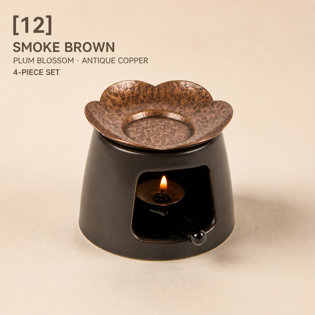 Hand-Hammered Brass Dry-Warming Plate & Ceramic Tealight Burner