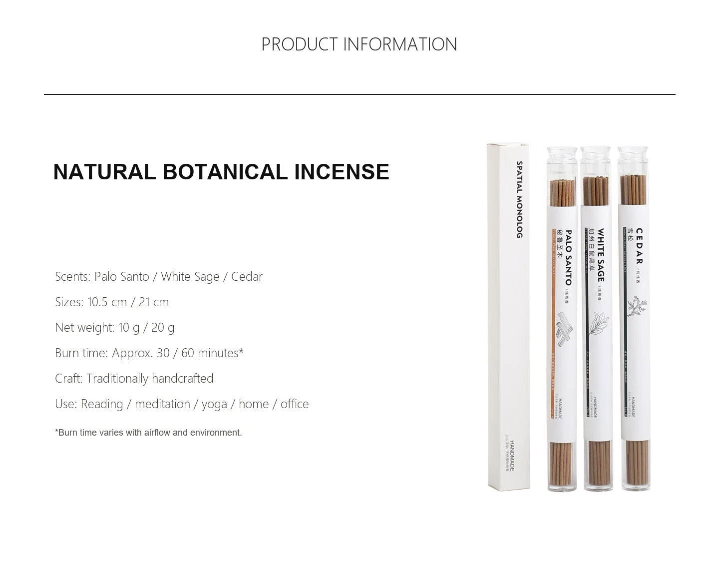 Natural Wood Botanical Incense Sticks